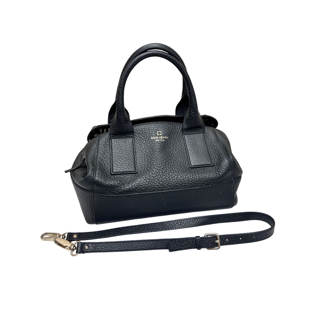 Kate Spade Satchel Womens Medium Black Excellent Pebbled Leather Crossbody Bag
